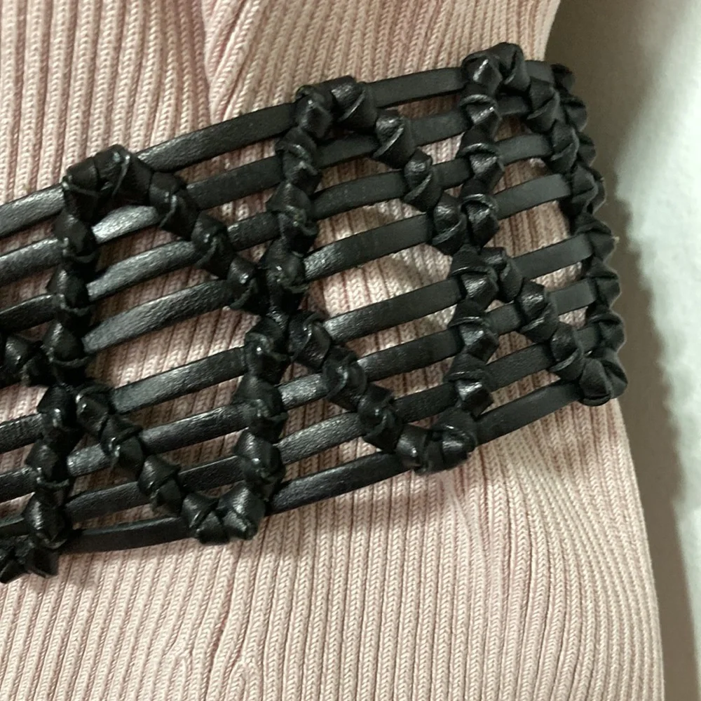 Boho Bohemian Leather Fringe Macrame Self Tie Belt 36 Inch Waist
